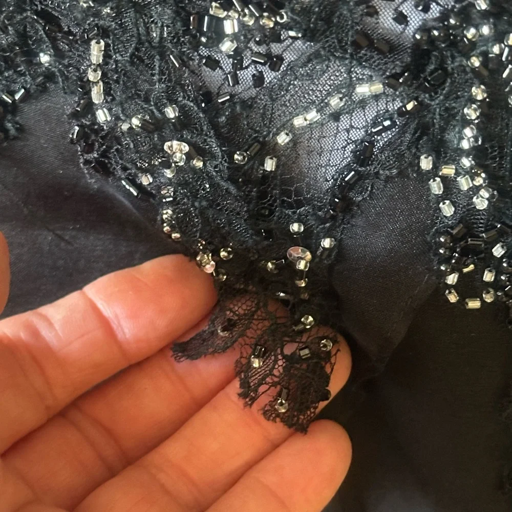 STEPHEN YEARICK Black 100% Silk Beaded Halter Gown Dress Size 6 Couture Pageant - Picture 12 of 17